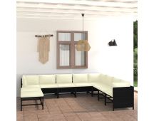 vidaXL 11 Piece Garden Lounge Set with Cushions Poly Rattan Black