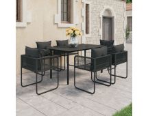 vidaXL 7 Piece Garden Dining Set PVC Rattan Black