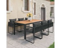 vidaXL 7 Piece Garden Dining Set PVC Rattan Black and Brown