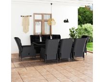 vidaXL 9 Piece Outdoor Dining Set with Cushions Poly Rattan Dark Grey