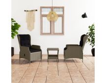 vidaXL 3 Piece Garden Lounge Set with Cushions Poly Rattan Brown