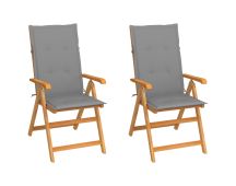 vidaXL Garden Chairs 2 pcs with Grey Cushions Solid Teak Wood