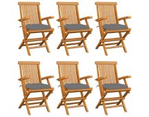 vidaXL Garden Chairs with Grey Cushions 6 pcs Solid Teak Wood