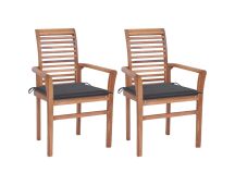 vidaXL Dining Chairs 2 pcs with Anthracite Cushions Solid Teak Wood