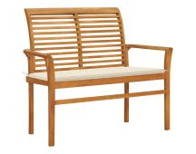 vidaXL Garden Bench with Cream Cushion 112 cm Solid Teak Wood