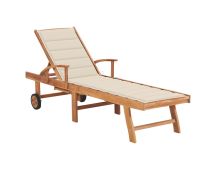 vidaXL Sun Lounger with Cream Cushion Solid Teak Wood