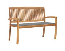 vidaXL Stacking Garden Bench with Cushion 128.5 cm Solid Teak Wood