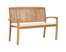 vidaXL Stacking Garden Bench with Cushion 128.5 cm Solid Teak Wood