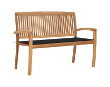 vidaXL Stacking Garden Bench with Cushion 128.5 cm Solid Teak Wood