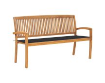 vidaXL Stacking Garden Bench with Cushion 159 cm Solid Teak Wood