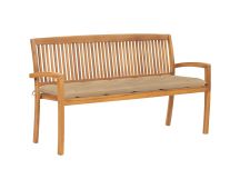 vidaXL Stacking Garden Bench with Cushion 159 cm Solid Teak Wood