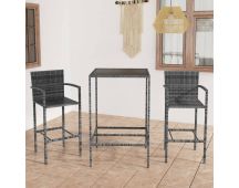 vidaXL 3 Piece Garden Bar Set Poly Rattan Grey