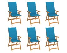 vidaXL Garden Chairs 6 pcs with Blue Cushions Solid Teak Wood