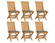 vidaXL Garden Chairs with Grey Cushions 6 pcs Solid Teak Wood