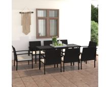 vidaXL 9 Piece Garden Dining Set Poly Rattan Black