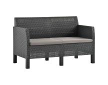 vidaXL 2-Seater Garden Sofa with Cushions Anthracite PP Rattan