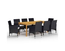 vidaXL 9 Piece Garden Dining Set Black