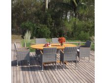 vidaXL 7 Piece Garden Dining Set Poly Rattan Grey