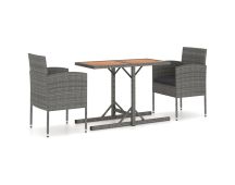 vidaXL 3 Piece Garden Dining Set Solid Acacia Wood & Poly Rattan Anthracite