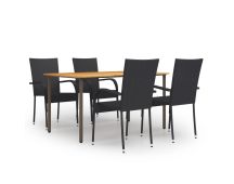 vidaXL 5 Piece Garden Dining Set Poly Rattan Black