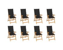 vidaXL Reclining Garden Chairs with Cushions 8 pcs Solid Teak Wood