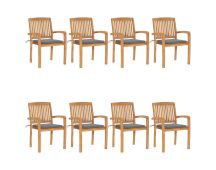 vidaXL Stacking Garden Chairs with Cushions 8 pcs Solid Teak Wood