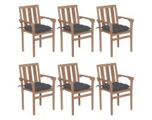 vidaXL Stackable Garden Chairs with Cushions 6 pcs Solid Teak Wood