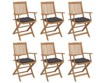 vidaXL Folding Garden Chairs 6 pcs with Cushions Solid Acacia Wood