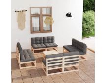 vidaXL 9 Piece Garden Lounge Set with Cushions Solid Pinewood