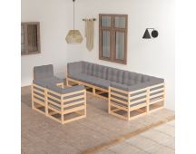 vidaXL 9 Piece Garden Lounge Set with Cushions Solid Pinewood