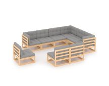 vidaXL 9 Piece Garden Lounge Set with Cushions Solid Pinewood