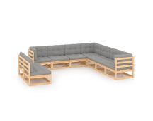 vidaXL 9 Piece Garden Lounge Set with Cushions Solid Pinewood