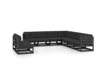 vidaXL 9 Piece Garden Lounge Set with Cushions Black Solid Pinewood