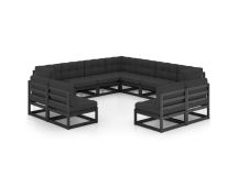 vidaXL 11 Piece Garden Lounge Set with Cushions Black Solid Pinewood