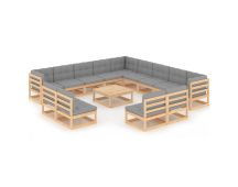 vidaXL 14 Piece Garden Lounge Set with Cushions Solid Pinewood