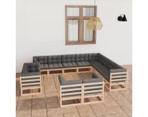 vidaXL 12 Piece Garden Lounge Set with Cushions Solid Pinewood