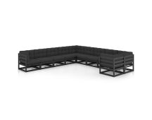 vidaXL 10 Piece Garden Lounge Set with Cushions Black Solid Pinewood