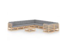 vidaXL 11 Piece Garden Lounge Set with Cushions Solid Pinewood