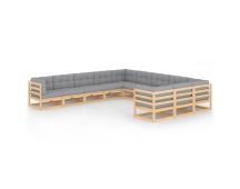 vidaXL 11 Piece Garden Lounge Set with Cushions Solid Pinewood