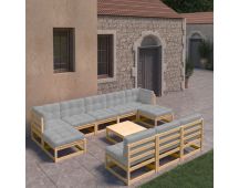 vidaXL 11 Piece Garden Lounge Set with Cushions Solid Pinewood