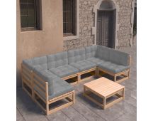 vidaXL 7 Piece Garden Lounge Set with Cushions Solid Pinewood