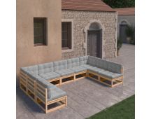 vidaXL 9 Piece Garden Lounge Set with Cushions Solid Pinewood