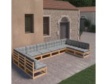 vidaXL 10 Piece Garden Lounge Set with Cushions Solid Pinewood