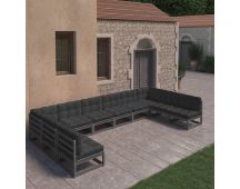 vidaXL 10 Piece Garden Lounge Set with Cushions Black Solid Pinewood