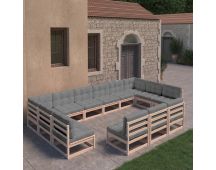 vidaXL 13 Piece Garden Lounge Set with Cushions Solid Pinewood