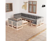 vidaXL 10 Piece Garden Lounge Set with Cushions Solid Pinewood