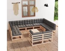 vidaXL 12 Piece Garden Lounge Set with Cushions Solid Pinewood