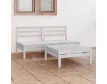 vidaXL 3 Piece Garden Lounge Set White Solid Wood Pine