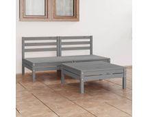 vidaXL 3 Piece Garden Lounge Set Grey Solid Wood Pine