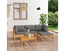 vidaXL 5 Piece Garden Lounge Set with Grey Cushions Solid Teak Wood